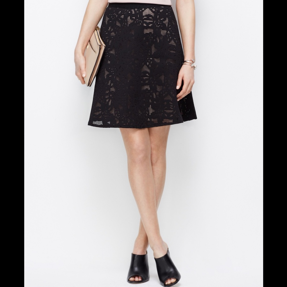 Ann Taylor Lace Flounce Skirt in Black & Cream, 8P